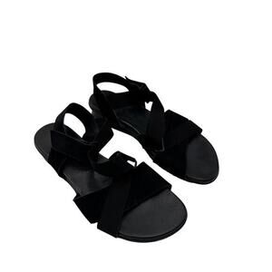 Arche Women's Black Suede Elastic Cross Straps Flat Sandals Size 39